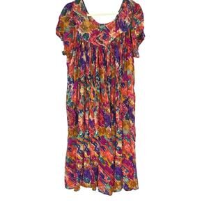 Women's 3X Colorful Abstract Print Mumu Fairy BOHO Vacation Flowy Maxi Dress